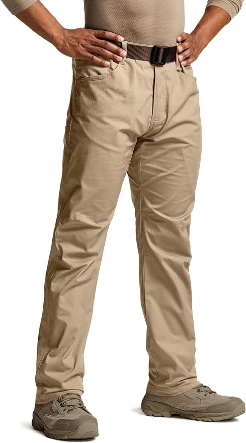 CQR Men's Flex Stretch Tactical Pants, Water Resistant Ripstop Cargo Pants, Lightweight EDC Outdoor Work Hiking Pants
