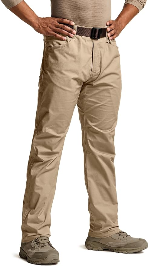 CQR Men's Flex Stretch Tactical Pants, Water Resistant Ripstop Cargo Pants, Lightweight EDC Outdoor Work Hiking Pants
