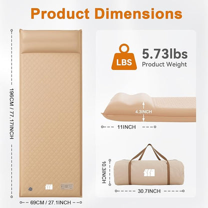 Sleeping Pad for Camping,3.14" Thick Memory Foam Self Inflating Mattress with Pillow and Built-in Electric Pump,4-Season Adult for Travel/Tent/Car