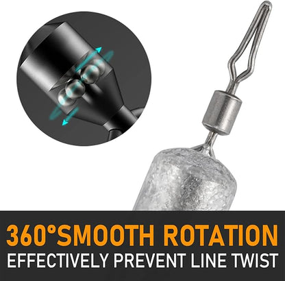 Dr.Fish 50 Pack Fishing Drop Shot Weights Lead Fishing Weights Pencil Skinny Sinkers with Barrel Swivels for Freshwater Bass Fishing