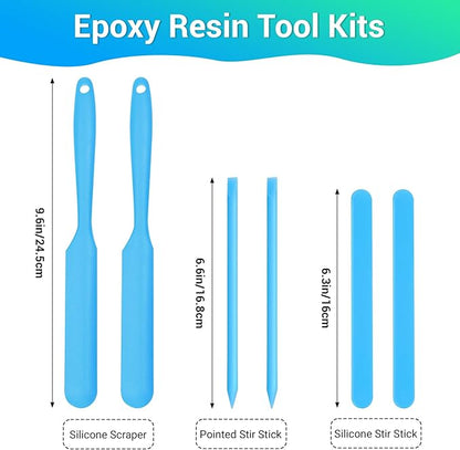 Gartful 6PCS Silicone Stir Sticks Kits, 2pcs Spatula Scraper, 2pieces Large Silicone Sticks, 2pack Pointed Stir Rods, Reusable DIY Craft Tool for Mixing Resin, Paint, Liquid, Blue
