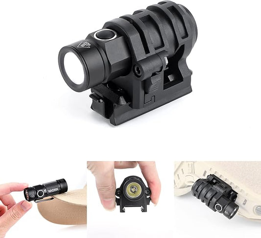 Helmet Light, Mini Clampable Tactical Flashlight with Strobe/Strong/Low Lamp, Compact Helmet Mounted LED with Fast Helmet Clip Rail, 400 Lumens Light for Outdoor Cycling Hiking