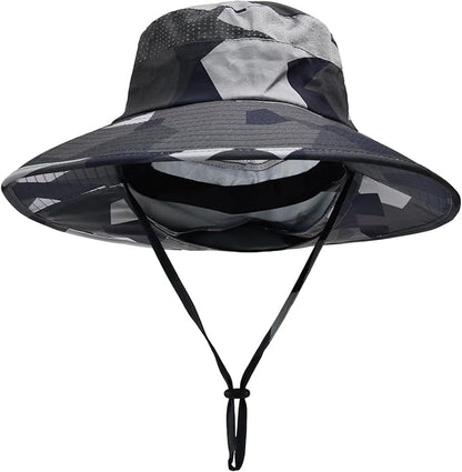 Sun Hats for Men Women Fishing Hat UPF 50+ Breathable Wide Brim Bucket Hats Summer UV Protection Safari Hat with Neck Flap