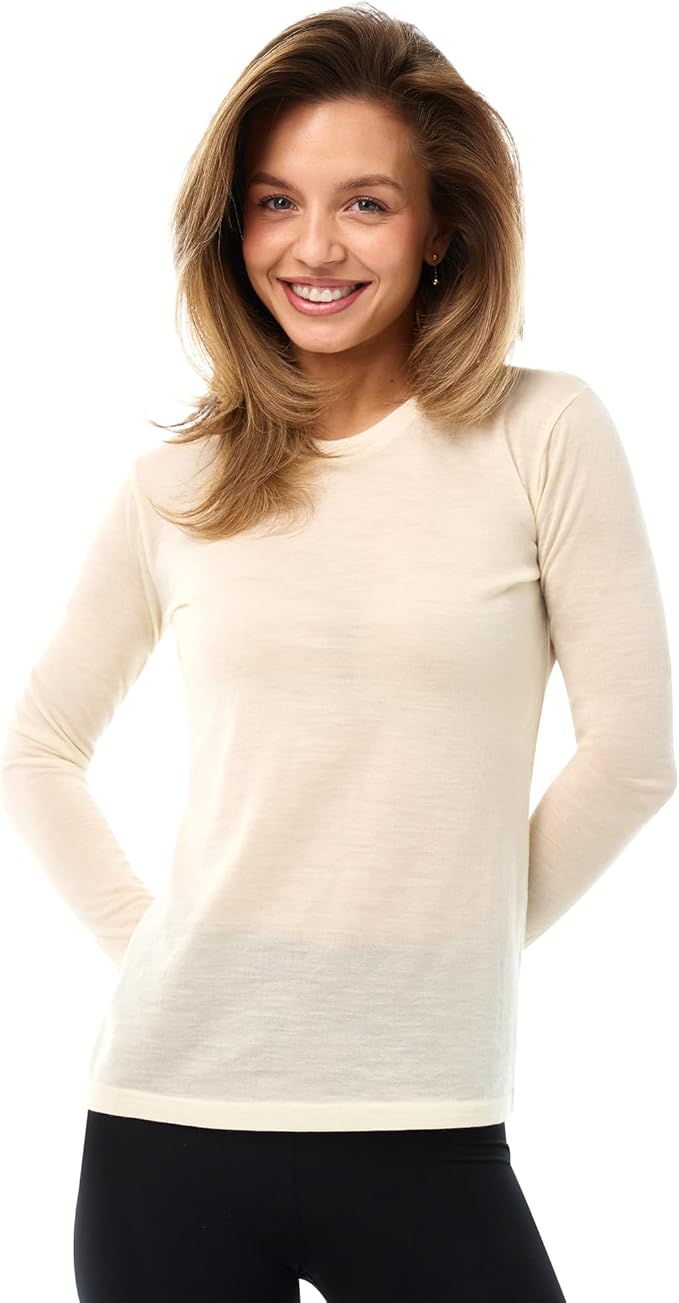 Merino Wool Base Layer Women - 100% Merino Wool Shirt Women Thermal Underwear Long Sleeve T-Shirt for Hiking