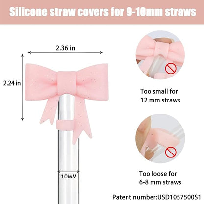 4Pcs Silicone Straw Toppers Covers for Stanley Cups 40/30oz 10mm(0.4in) Flash Black Dust-Proof Bow Straw Covers Toppers Rose Red Suitbale for Stanley Cup Accessories Reusable Straws Caps