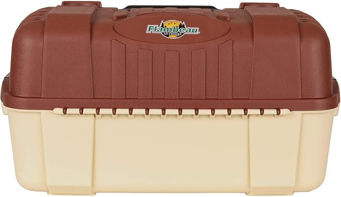 Flambeau Outdoors 2059 Hip Roof 7-Tray Fishing Tackle Box - Large Portable All-Weather Fishing Lure Organizer, 61 Compartments, Maroon/Tan