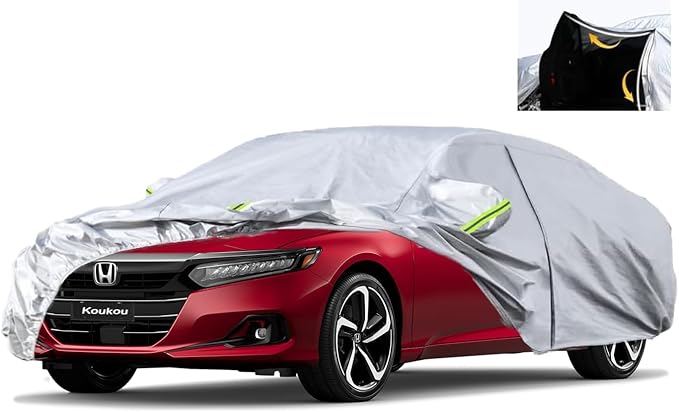 KouKou Full Exterior Covers 100% Waterproof, Universal Fit Toyota Camry Honda Accord Mercedes C Class etc, Car Cover for Automobiles All Weather(Sedan, Maximum Length 193 Inches) with Door Zipper.