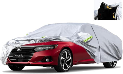 KouKou Full Exterior Covers 100% Waterproof, Universal Fit Toyota Camry Honda Accord Mercedes C Class etc, Car Cover for Automobiles All Weather(Sedan, Maximum Length 193 Inches) with Door Zipper.