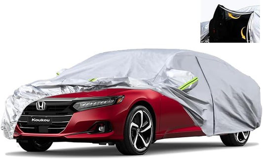 KouKou Full Exterior Covers 100% Waterproof, Universal Fit Toyota Camry Honda Accord Mercedes C Class etc, Car Cover for Automobiles All Weather(Sedan, Maximum Length 193 Inches) with Door Zipper.