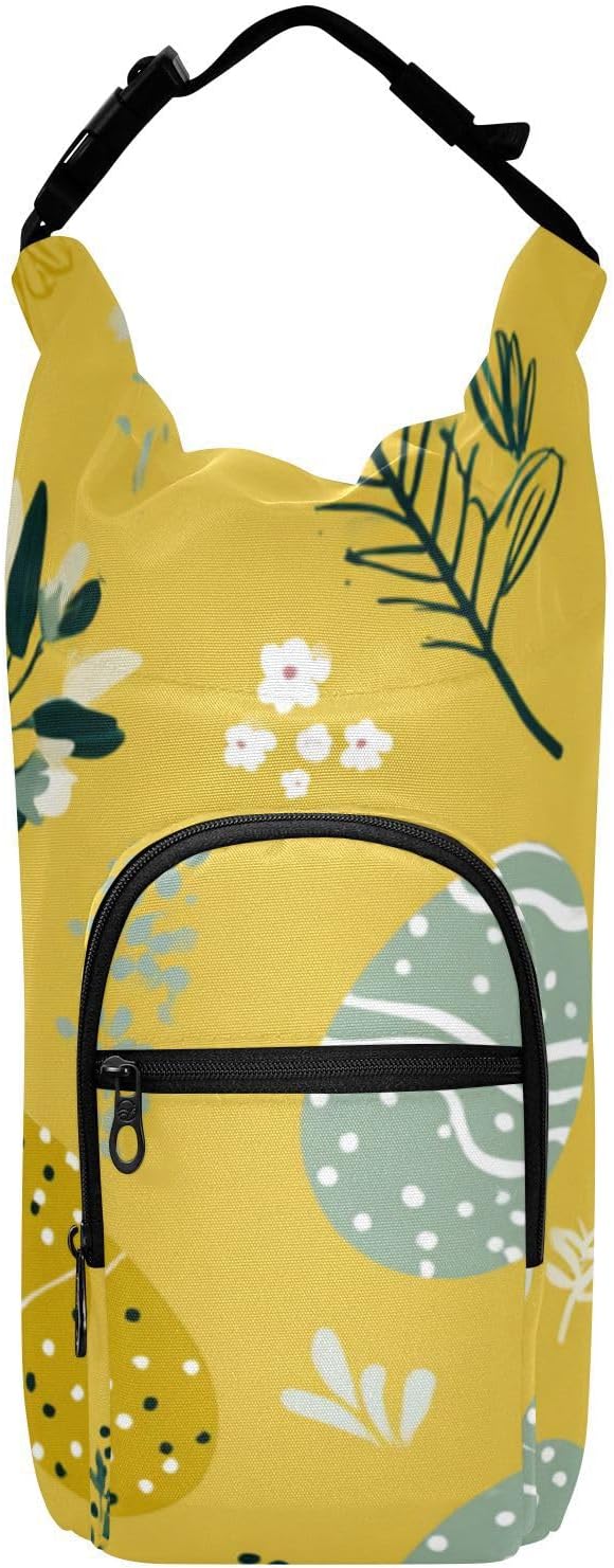 Yellow Easter Eggs Tree Branches Easter Water Bottle Holder with Strap Insulated Water Bottle Carrier Crossbody Bags Pouch with Phone Pocket for Travel Gym Hiking Walking Running