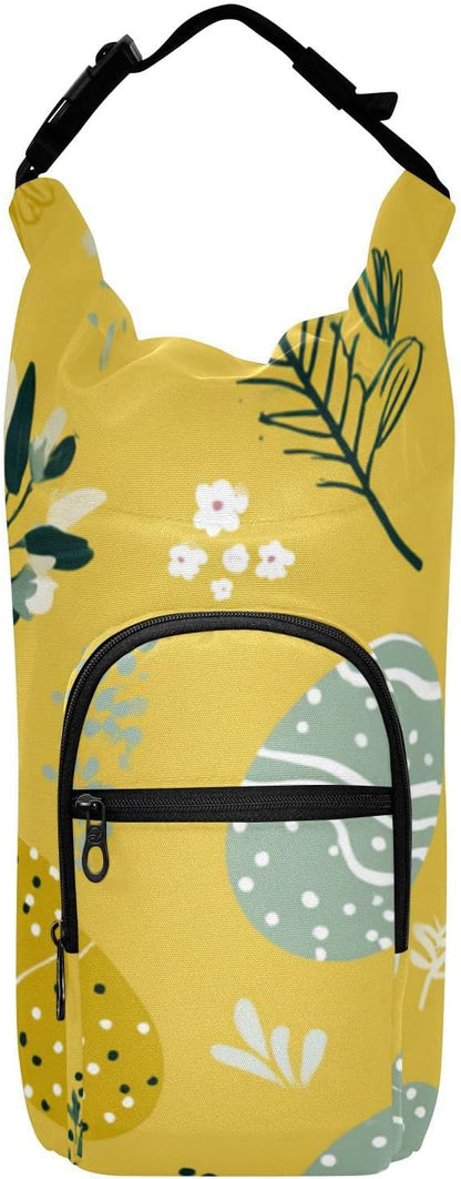 Yellow Easter Eggs Tree Branches Easter Water Bottle Holder with Strap Insulated Water Bottle Carrier Crossbody Bags Pouch with Phone Pocket for Travel Gym Hiking Walking Running