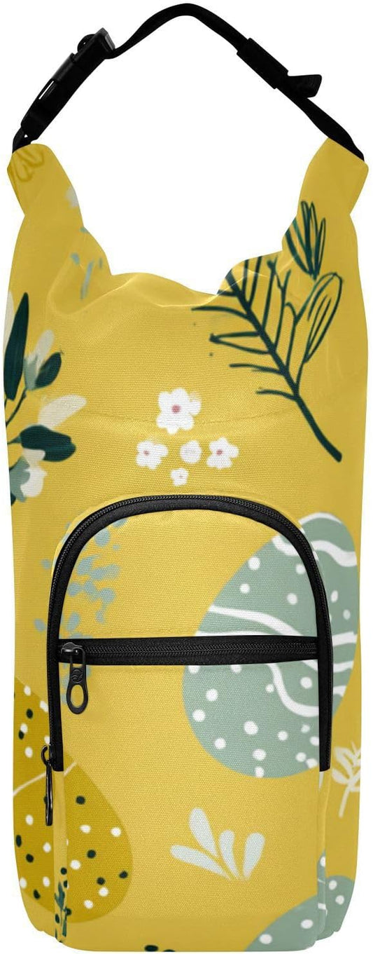 Yellow Easter Eggs Tree Branches Easter Water Bottle Holder with Strap Insulated Water Bottle Carrier Crossbody Bags Pouch with Phone Pocket for Travel Gym Hiking Walking Running