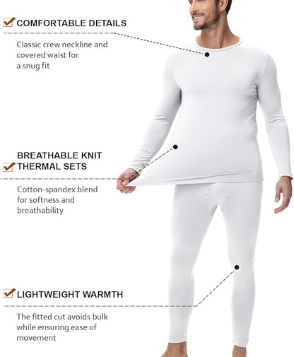 wirarpa Men's Cotton Long Johns Thermal Underwear Set Base Layer Lightweight Long Sleeve Top and Bottom