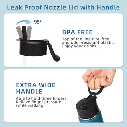 Volhoply 16 OZ Kids Water Bottle Bulk 4 Pack,Insulated Sports Bottles with Straw Lid,Stainless Steel Bottle with Handle Keep Cold & Hot,Double Wall Vacuum Tumbler Cups for School(Dark Night, 4)