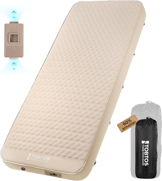 TOBTOS 4" Thick Self Inflating Sleeping Pad with Electric Pump, Ultra-Compressible Compact Foam Camping Mattress, Fast Inflate Insulated Sleeping Mat for Tent, Car, Camping