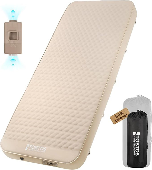TOBTOS 4" Thick Self Inflating Sleeping Pad with Electric Pump, Ultra-Compressible Compact Foam Camping Mattress, Fast Inflate Insulated Sleeping Mat for Tent, Car, Camping