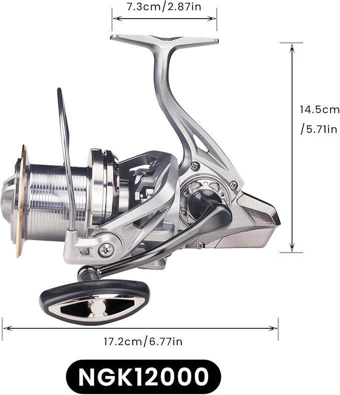 HAUT TON Spinning Reel 8000/9000/10000/12000/14000,6+1BB Metal Surf Fishing Reels,4.8:1 Gear Ratio 55lbs Drag Heavy Long Casting Inshore Saltwater Monster Fish