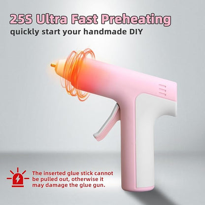 DOMINOX 4V Cordless Hot Glue Gun with 20 Glue Sticks, 25s Fast Preheating, 2000mAh Type-C Rechargeable, Smart-Power-Off, for Art, Craft, DIY, Home Repairs, Pink