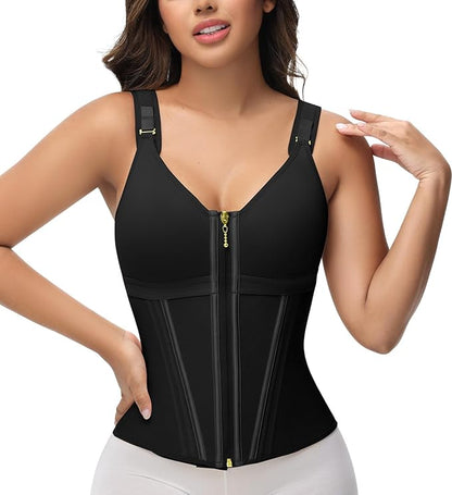 SHAPSHE Waist Trainer Corset for Women Tummy Control Sport Workout Body Shaper Vest for Women Postpartum Gym Zipper and Hooks