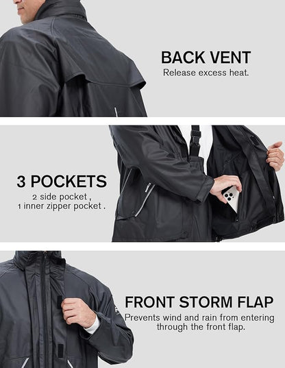 TOWN&FIELD Rain Suits for Fishing Waterproof Rain Gear for Men Women Heavy Duty Rain Coat Jacket with Pants/Overalls