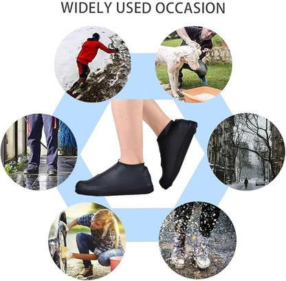 Waterproof Shoe Covers, Non-Slip Water Resistant Overshoes Silicone Rubber Rain Shoe Cover Outdoor cycling Protectors apply to Men, Women, Kids (Small, Black)