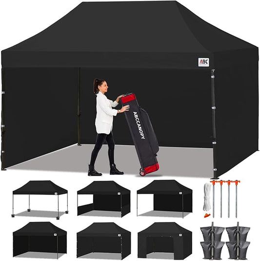 ABCCANOPY Heavy Duty Easy Pop up Canopy Tent with Sidewalls 10x15, Black