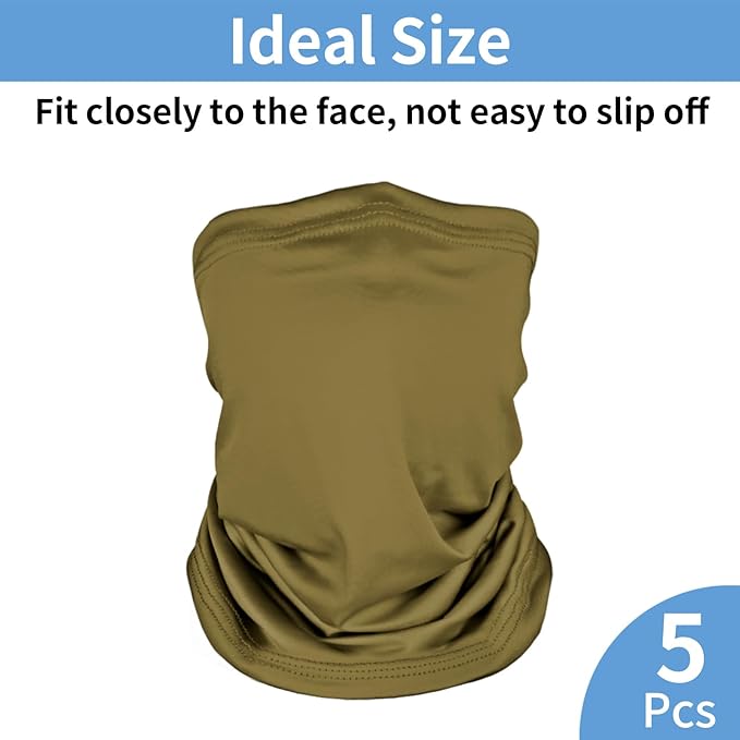 5 Pack Neck Gaiter Face Cover for UV Sun Protection, Dustproof Breathable Cooling Gator for Men Women Outdoor Sports