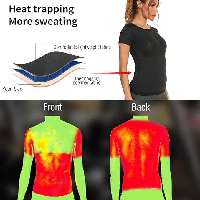 Sauna Suit for Women Sweat Suit, Short Sleeve Sweater for Women, Athletic Tee Sauna Top Compression Waist Trainer