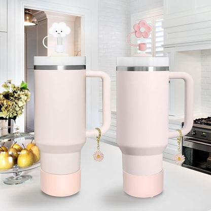 Stanley Cup Accessories Set,Including 2 Pcs 0.4in Straw Cover, 1 Silicone Spill-Proof Stopper Set of 3, 1 Cute Butterfly Handle Charm, 1 Silicone Boot Fits Stanley 40&30 Oz Tumbler (Rose Quartz)