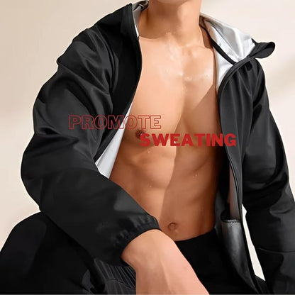 Sauna Jacket Top Weight Loss Sweat Suit Shirt Hoodie Workout Exercise Men