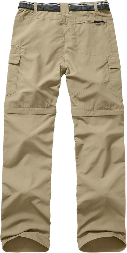 Mens Hiking Convertible Pants Quick Dry Waterproof Zip Off Lightweight Cargo Safari Fishing Work Pants Trousers with Belt