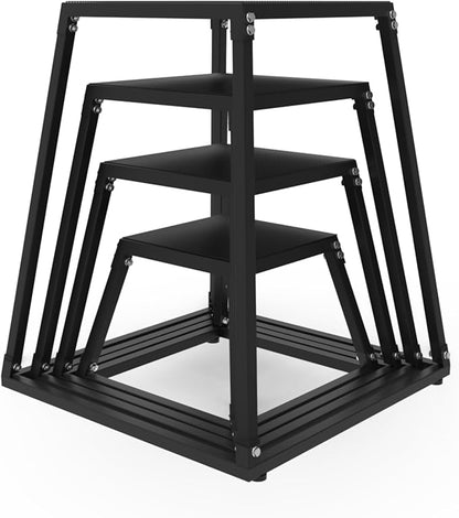 Heavy-Duty Steel Plyometric Jump Box, 12" Anti-Slip Rubber Tread & Stable Trapezoidal Design, Fixed Non-Slip Pads Fitness Jump Platform for Strength Training, Home & Gym Use