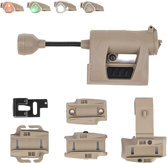 4 in 1 Tactical Helmet Light with IR Red Green White LED Task Lamp, Survival Signal Lights with Mount Accessories for 20mm Picatinny Rail Fast MICH Wendy Helmets MOLLE Belt