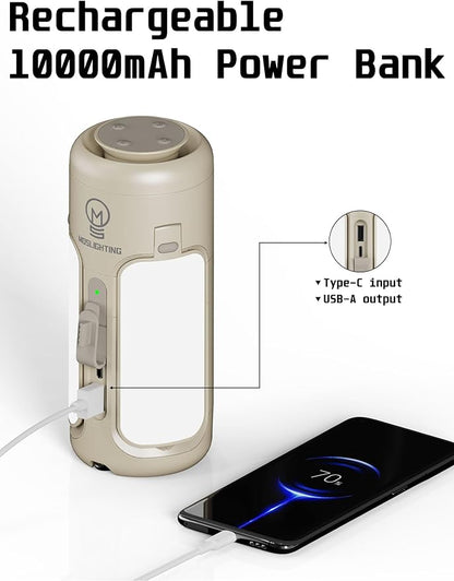 Rechargeable Camping Lantern with Bluetooth Speaker, 10000mAh, Portable LED Flashlight, Folding Lanterns, IP54 Waterproof, 4 Mode Stepless dimming, Power Outage Lantern for Home