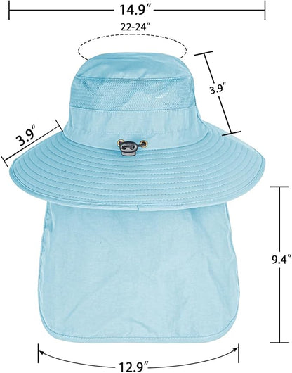 Sun Hats for Men Women Fishing Hat UPF 50+ Breathable Wide Brim Bucket Hats Summer UV Protection Safari Hat with Neck Flap
