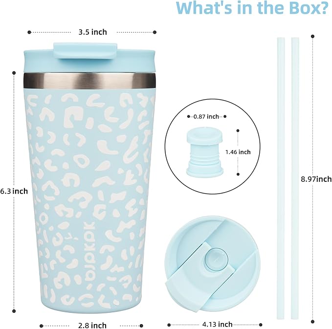 BJPKPK 18oz Tumbler With lid And Straw Stainless Steel Travel Coffee Mug Insulated Tumblers Cups,Light Blue Leopard
