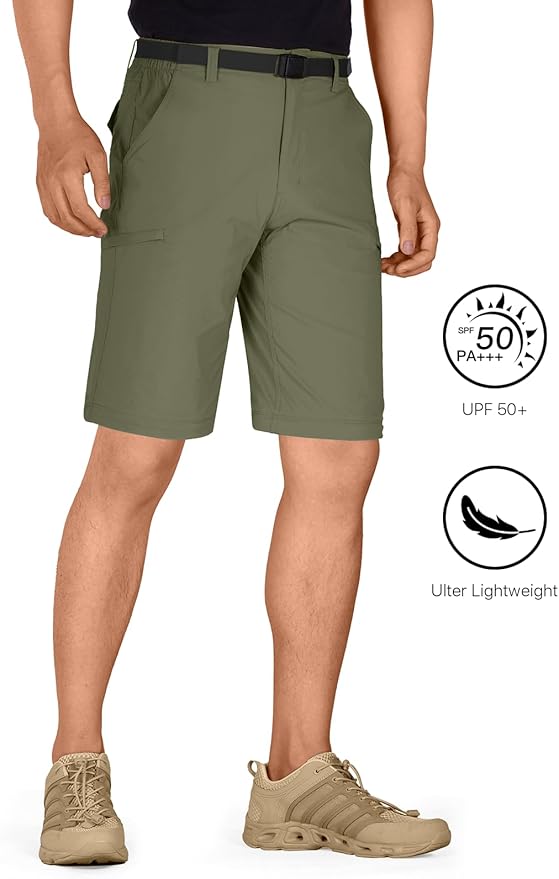 FREE SOLDIER Men's Outdoor Convertible Hiking Pants with Belt Lightweight Quick Dry Tactical Cargo Pants Nylon Spandex