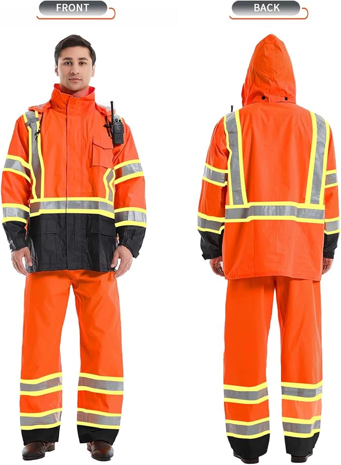 SKSAFETY Hi Vis Reflective Rain suits for Men Waterproof - High Vis Safety Rain Jacket, High Visibility Raincoat for Men