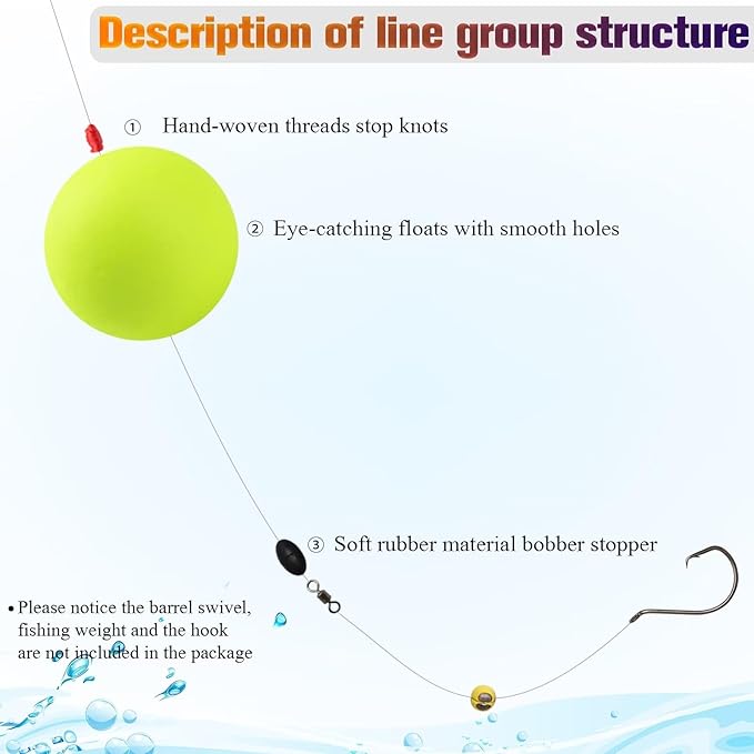 Dovesun 20pcs Slip Fishing Bobber Fishing Float Slip Fishing Rig Rubber Bobber Stoppers for Crappie Panfish Walleyes Trout Bass Fishing