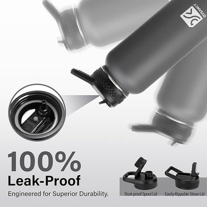 Insulated Water Bottle | Thickened Stainless Steel Vacuum Metal | Portable Sports Water Jug for Gym and Hiking with Straw, Carrier Bag, Handle Strap | BPA-Free 32 oz