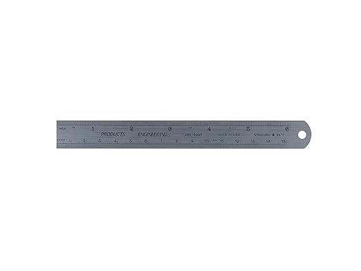 PEC Tools 6" Steel Ruler, Satin Chrome Finish, Accuracy to 16ths/32nds/64ths/10ths/20ths/50ths/100ths/1.0mm/0.5mm, 1/50" Thick X 3/4" Wide, Made in The USA.