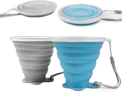 JBER Silicone Collapsible Travel Cup, Silicone Folding Camping Cup with Lids Expandable Drinking Cup for Outdoor Hiking Travel