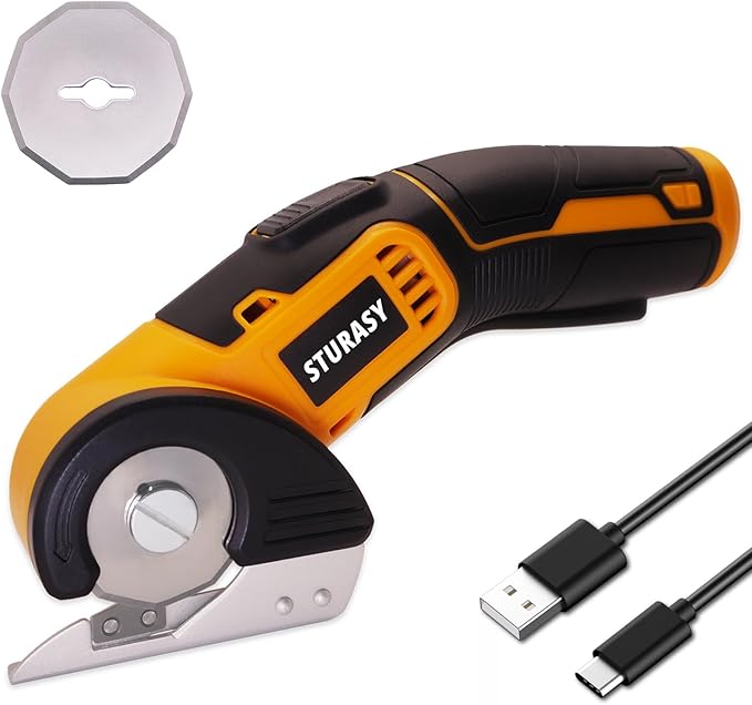 Cordless Electric Scissors, Power Cardboard Cutter with Safety Lock, Rechargeable 4V 2000mAh Electric Box Cutter for Cardboard, Fabric, Carpet, Leather, Paper, Plastic, Packages, Rotary Cutter