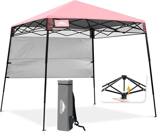EAGLE PEAK 8x8 Pop Up Canopy Tent with Sidewall, Compact, Portable Slant Leg Instant Sun Shelter for Beach, Sports, & Camping, 8x8 Base 6x6 Top, Tender Pink