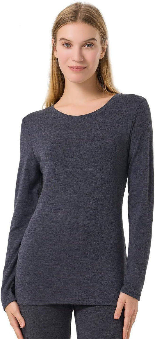 Merino Protect 100% Merino Wool Base Layer Women Thermals Underwear Lightweight Soft Long Sleeve Shirt for Hiking Skiing