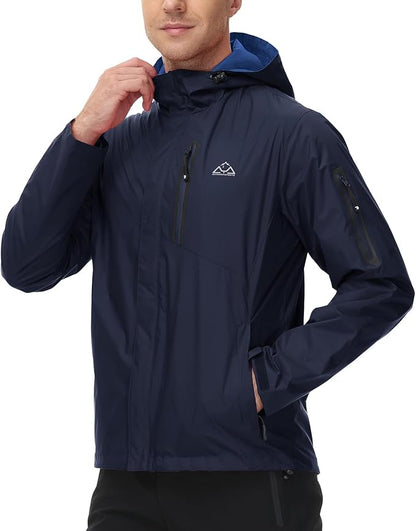 TBMPOY Men's Lightweight Rain Jackets Waterproof Raincoat with Hood Running Cycling Hiking Outdoor Windbreaker