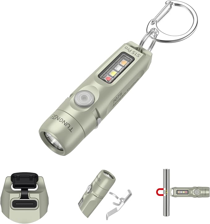 S15Pro 7075 Aluminum Keychain Flashlight Rechargeable, 750 Lumen EDC Pocket Flashlight Magnet, Mini Flashlight with Side Light 5 Modes+365nmUV for Detection Banknotes, Camping, Emergencie
