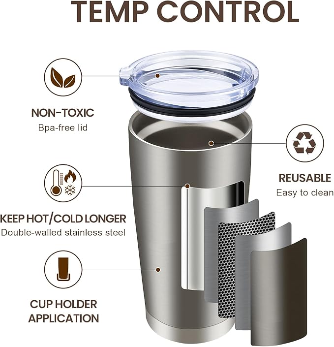 MEWAY 20oz Tumbler Cup Double Wall Vacuum Insulated Travel Mug Bulk, Stainless Steel Tumblers with Lid and Straw, Durable Powder Coated Coffee Cups for Cold & Hot Drinks (Silver, 1)