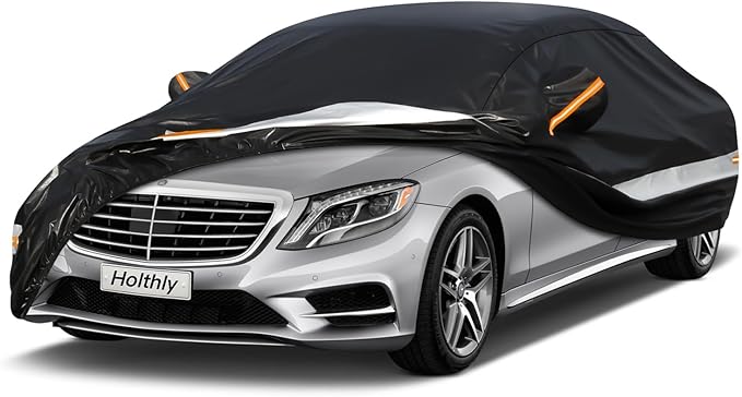 10 Layers Sedan Car Cover Waterproof All Weather for Automobiles,100% Waterproof Outdoor Car Covers Rain Snow UV Dust Protection. Custom Fit for Audi A8, BMW 7 Series, Dodge Charger,etc