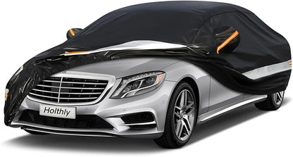 10 Layers Sedan Car Cover Waterproof All Weather for Automobiles,100% Waterproof Outdoor Car Covers Rain Snow UV Dust Protection. Custom Fit for Audi A8, BMW 7 Series, Dodge Charger,etc